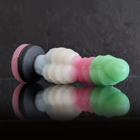 Textured Anal Dildo | Knot Dildo | Handmade fantasy Sextoy | Knotted Sextoy | Pegging Toy | Platinum Silicone | Sabre Multicoloured